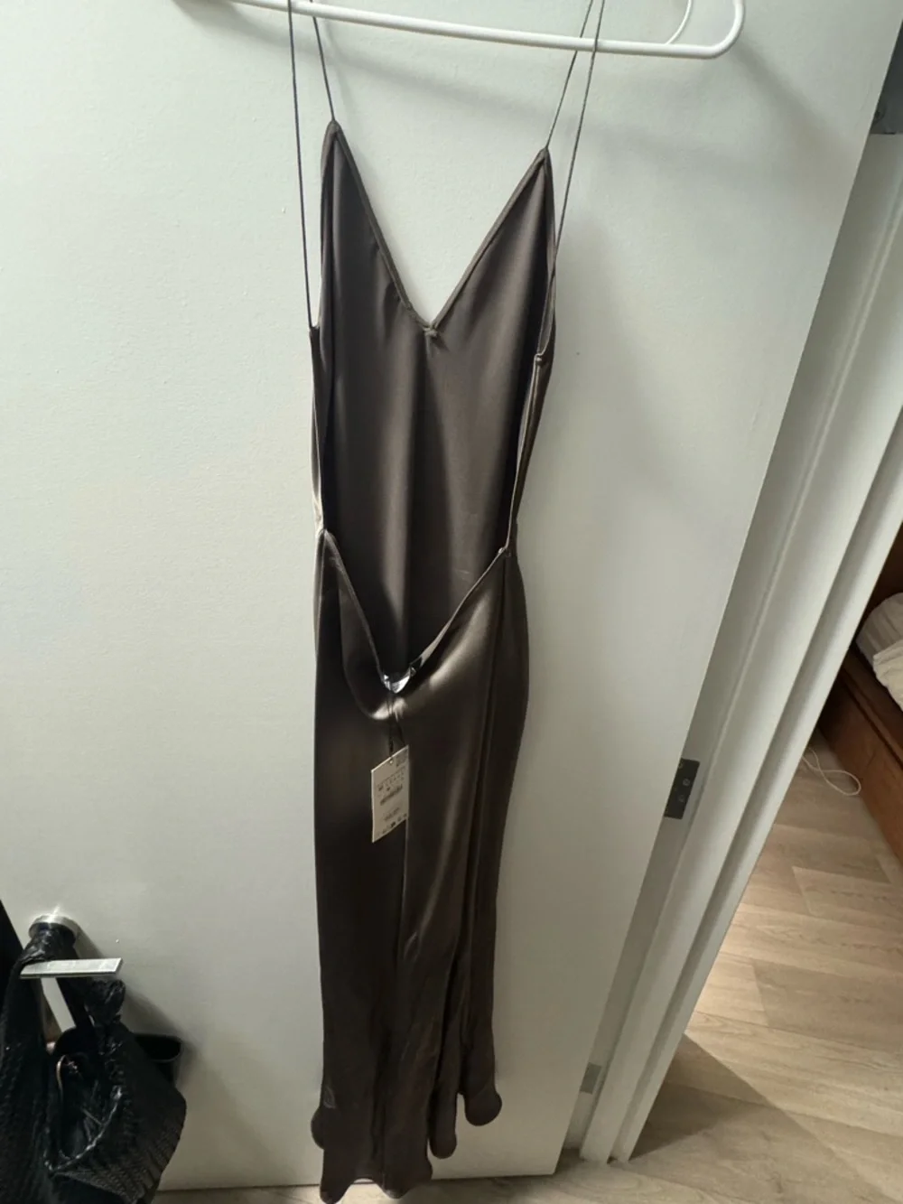 Zara Charcoal Satin Backless Slip Dress - Picture 4 of 4
